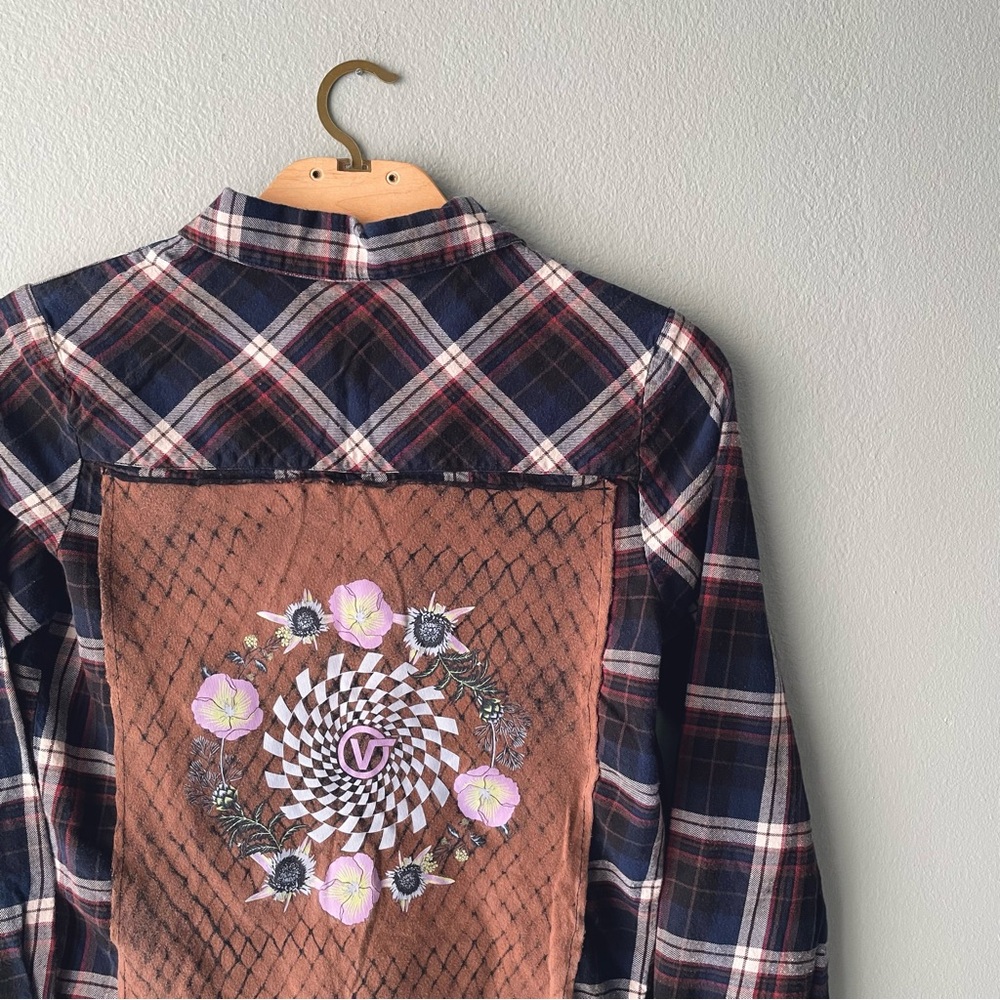 ♦️5/$15♦️ Reworked | Plaid Vans Logo Button-Down Patchwork Shirt